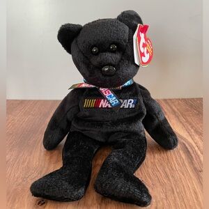 3 FOR $25: Authentic TY Beanie Babies NASCAR Racer the Bear (Black), 2007. NWT